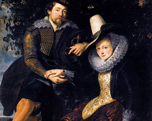 بورتريه ذاتي مع إيزابيلا براندت ، زوجته الأولى ، في زهر العسل (1609)