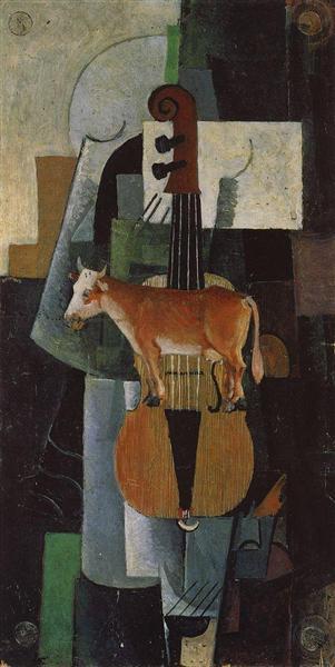 Kazimir Malevich: Cow and Violin (1913)