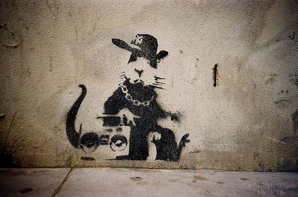 Banksy, Spray paint and stencil on cardboard, signed and numbered 50  copies.