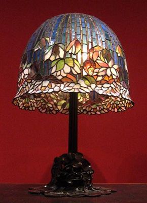 Pond Lily Library Lamp (c. 1905)The Pond Lily Lamp the structure of intertwined lily leaves and stems.