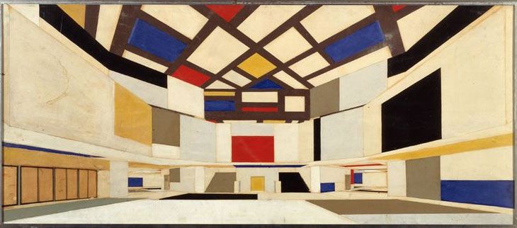 Colored perspective drawing for university concert hall designed by Cornelis Van Easternern (1926-28)