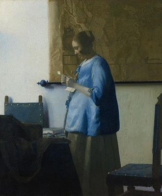 المرأة ذات الرداء الأزرق تقرأ رسالة (1662-1663)