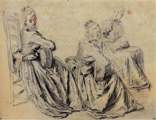 Studies of a Woman Playing a Guitar, or Holding a Musical Score (c.1717)
